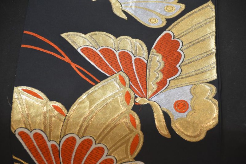 Butterfly Design Red and Black Fukuro Vintage Obi Table Runner Length:4000mm - Image 2