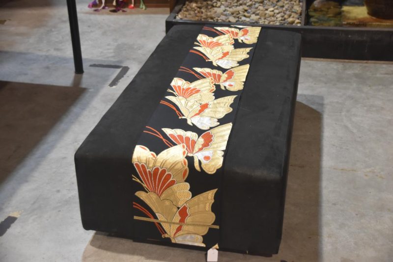 Butterfly Design Red and Black Fukuro Vintage Obi Table Runner Length:4000mm