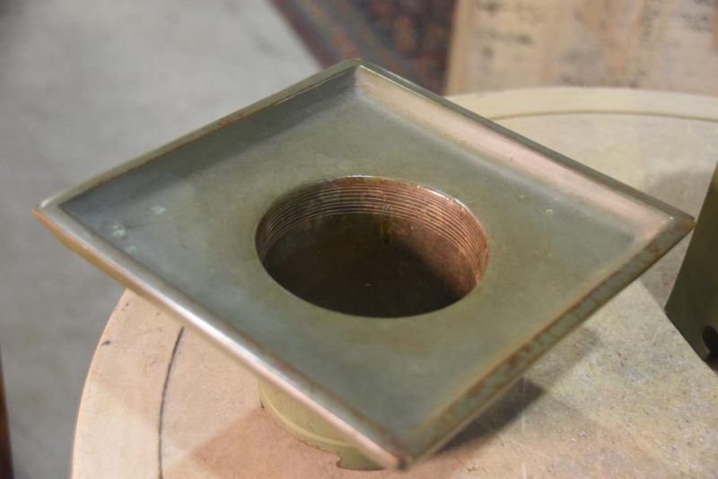 Green Patina Bronze Usubata Ikenobu Vase Width:193mm - Image 6