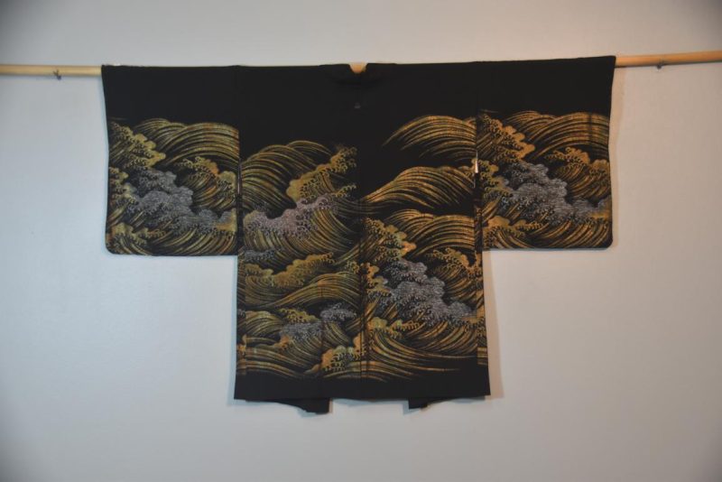 Vintage Japanese Silk Haori Jacket with Waves