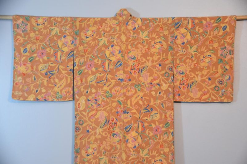 Stylised Flowers on Japanese Silk Crepe Kimono - Image 6
