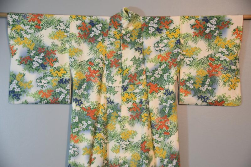 Summer Flowers on Japanese Silk Crepe Kimono - Image 7
