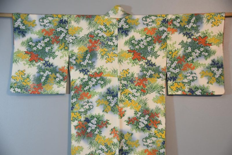 Summer Flowers on Japanese Silk Crepe Kimono - Image 3