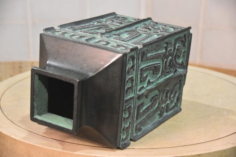 Japanese Bronze Vase with Archaic Chinese Designs Width:180mm - Image 6