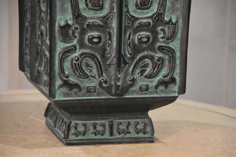 Japanese Bronze Vase with Archaic Chinese Designs Width:180mm - Image 5
