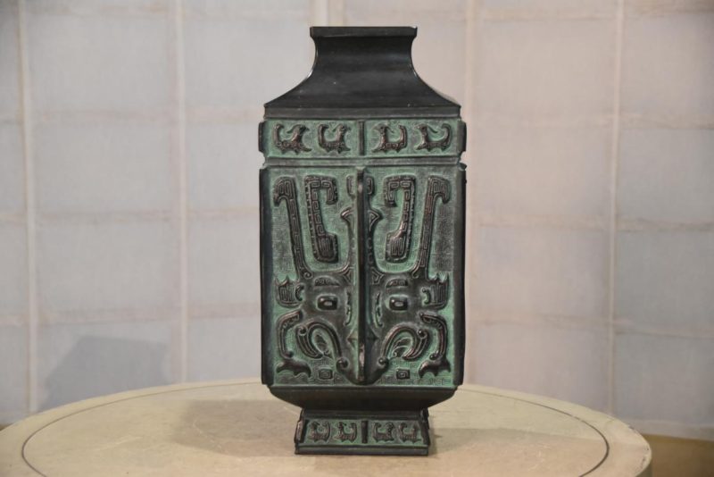 Japanese Bronze Vase with Archaic Chinese Designs Width:180mm - Image 3