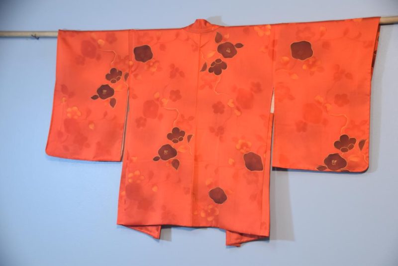 Red Floral Silk Jacquard Japanese Haori Jacket - Image 7