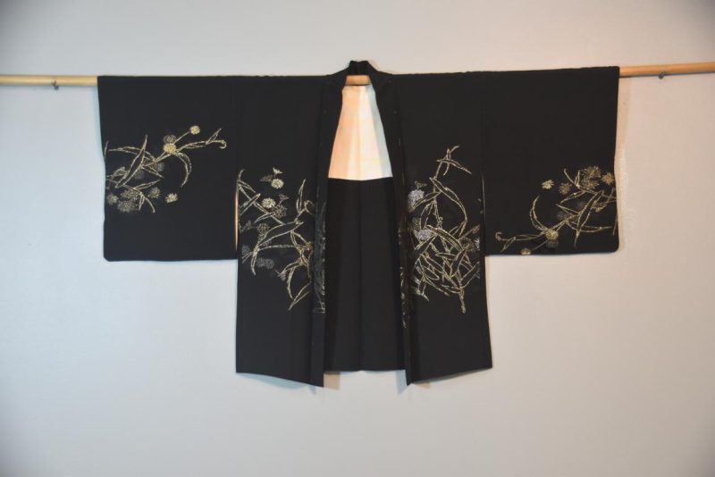 Black Metalic Thread Silk Haori Jacket - Image 5