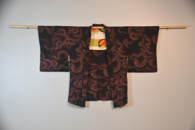 Black with Red Cloud Pattern Japanese Silk Haori Jacket