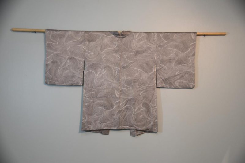 Silvery Grey Wave Japanese Silk Haori Jacket