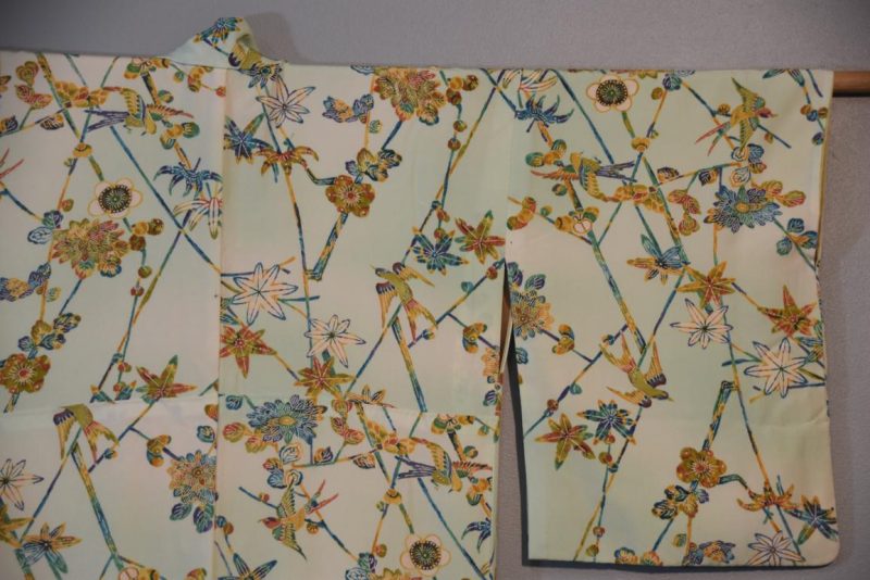 Bird and Blossom Japanese Vintage Silk Kimono - Image 10