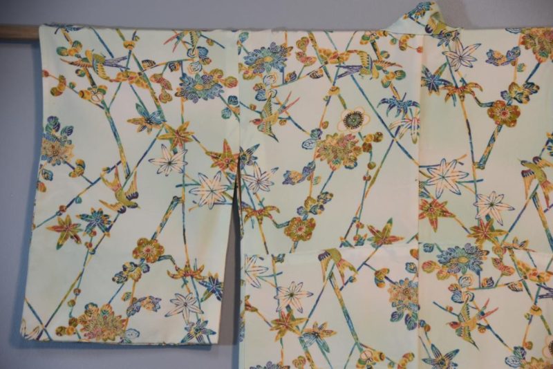 Bird and Blossom Japanese Vintage Silk Kimono - Image 9