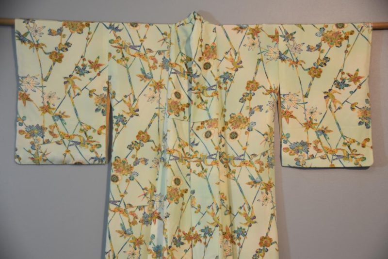 Bird and Blossom Japanese Vintage Silk Kimono - Image 5