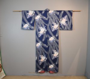 Peacock Feather and Flowers Japanese Vintage Silk Kimono
