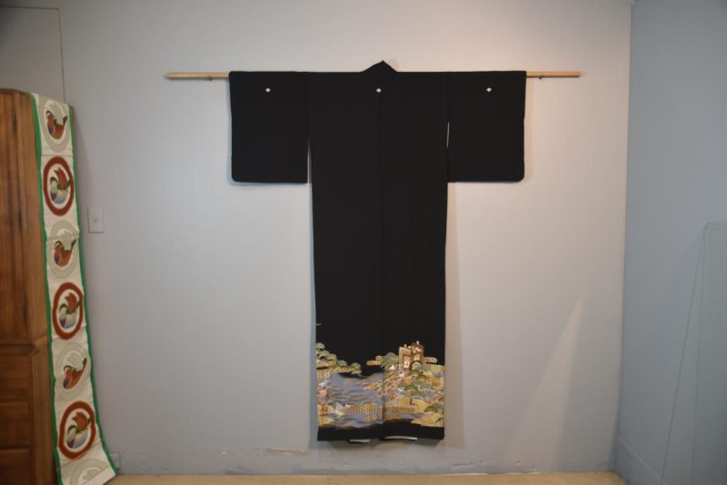 Tomosode Landscape Japanese Vintage Silk Kimono