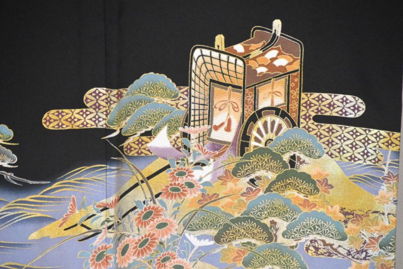 Tomosode Landscape Japanese Vintage Silk Kimono - Image 14