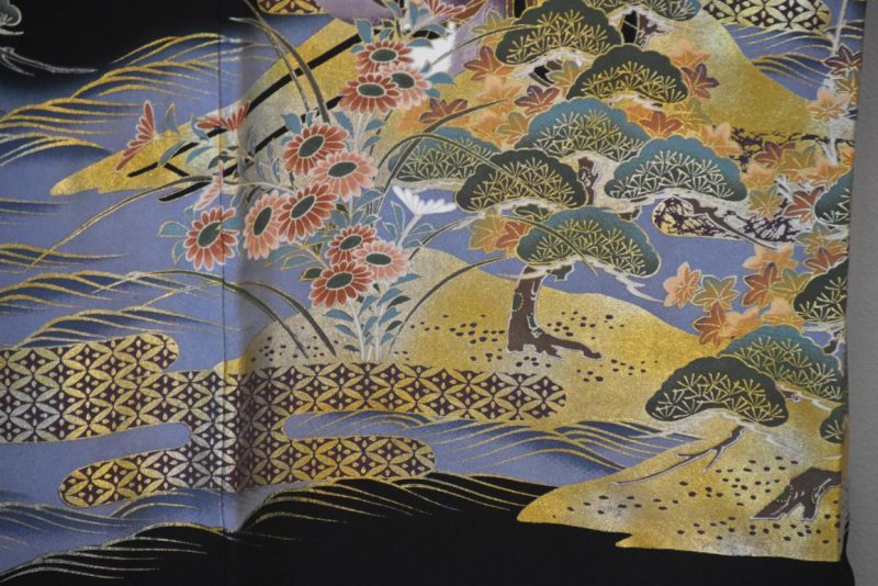 Tomosode Landscape Japanese Vintage Silk Kimono - Image 13