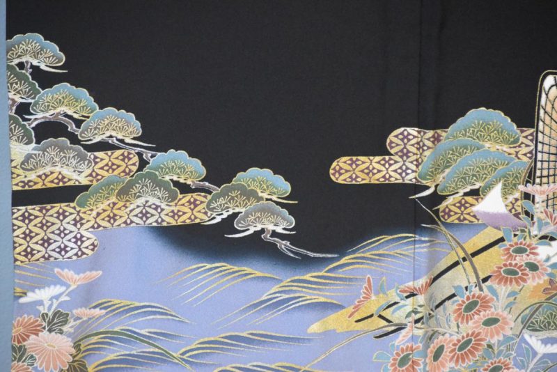 Tomosode Landscape Japanese Vintage Silk Kimono - Image 12