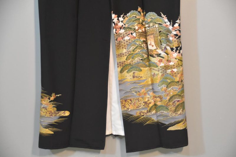 Tomosode Landscape Japanese Vintage Silk Kimono - Image 8