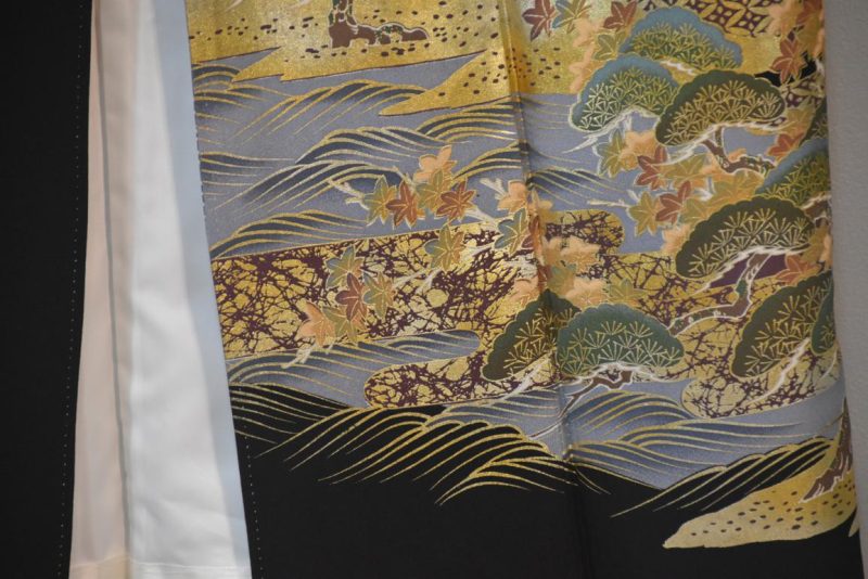 Tomosode Landscape Japanese Vintage Silk Kimono - Image 6