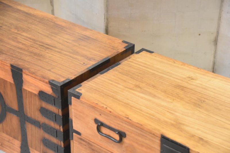 Antique Japanese Kannon Biraki Isho Tansu Clothing Chest 2 Sections Width:910mm - Image 19