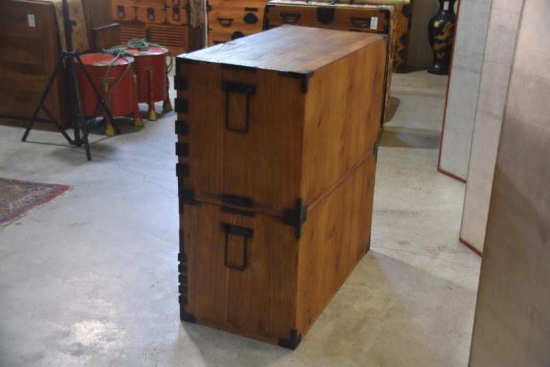 Antique Japanese Kannon Biraki Isho Tansu Clothing Chest 2 Sections Width:910mm - Image 17