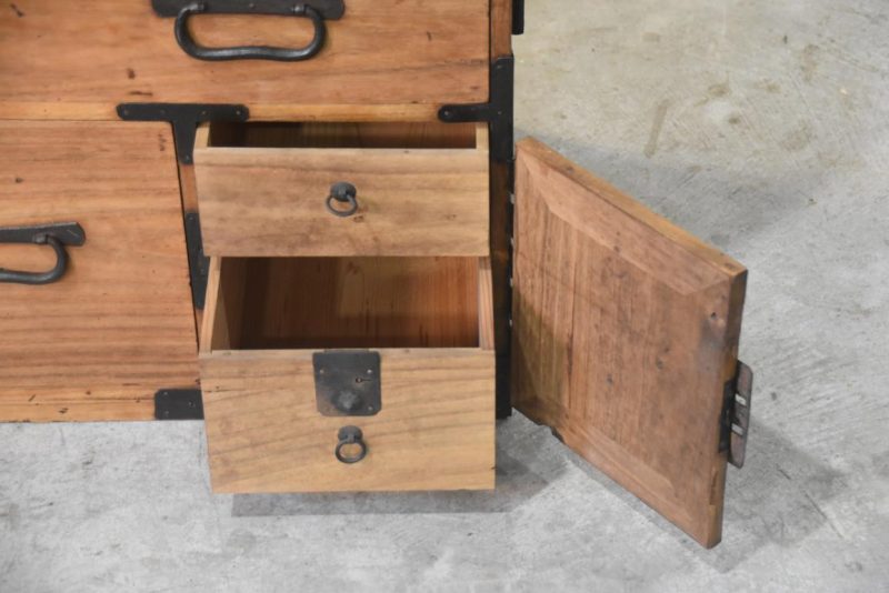 Antique Japanese Kannon Biraki Isho Tansu Clothing Chest 2 Sections Width:910mm - Image 12