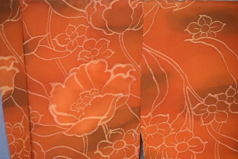 Flowers on Orange Silk Haori Jacket - Image 2