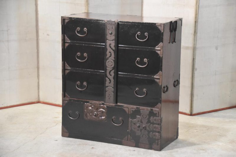 Antique Japanese Black Lacquer Clothing Chest Width:870mm