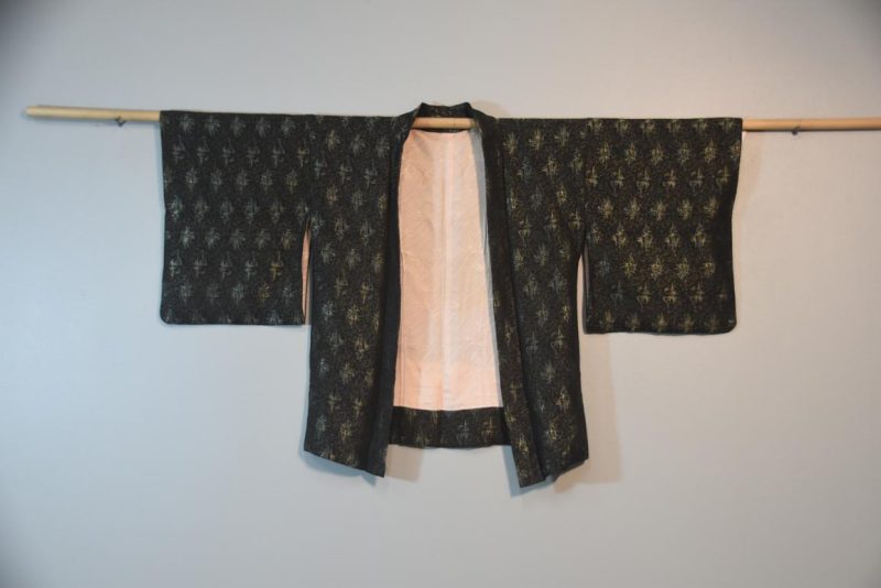 Metallic Thread on Black Japanese Silk Haori Jacket