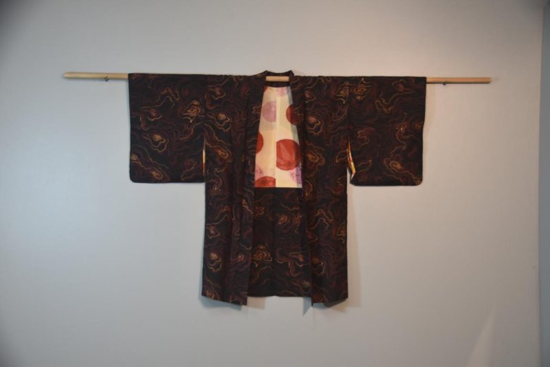 Printed Design on Black Japanese Silk Haori Jacket