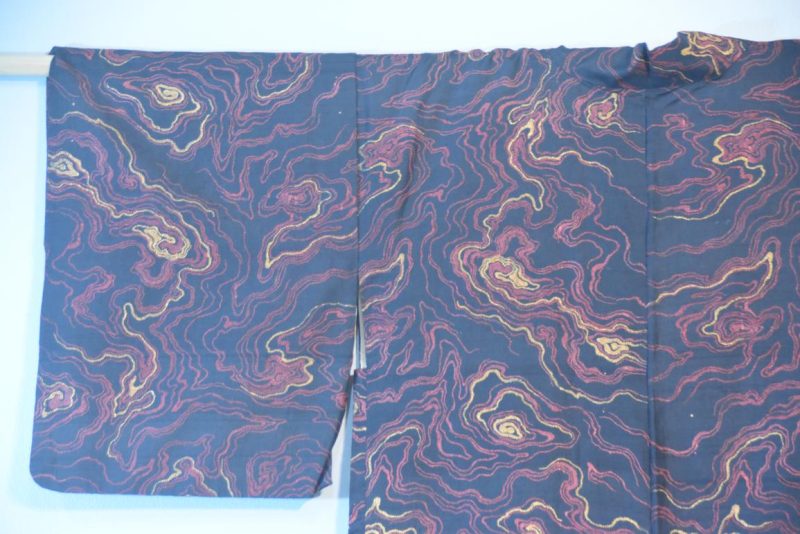 Printed Design on Black Japanese Silk Haori Jacket - Image 11