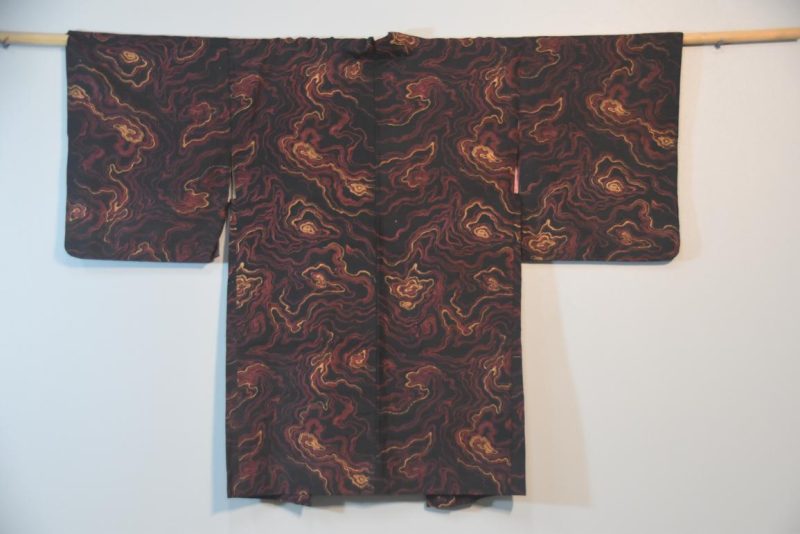 Printed Design on Black Japanese Silk Haori Jacket - Image 4