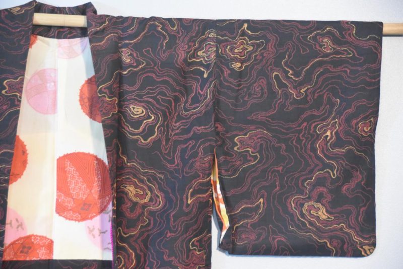 Printed Design on Black Japanese Silk Haori Jacket - Image 5