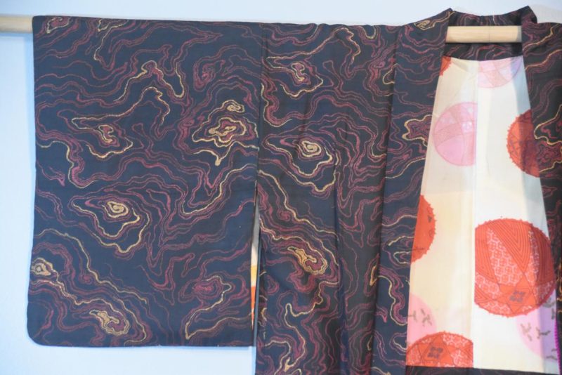 Printed Design on Black Japanese Silk Haori Jacket - Image 2