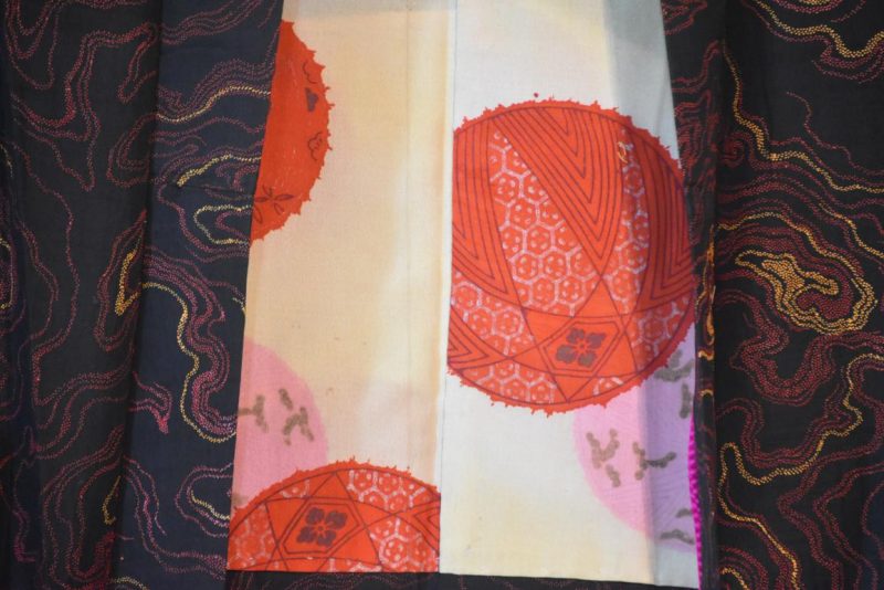 Printed Design on Black Japanese Silk Haori Jacket - Image 3