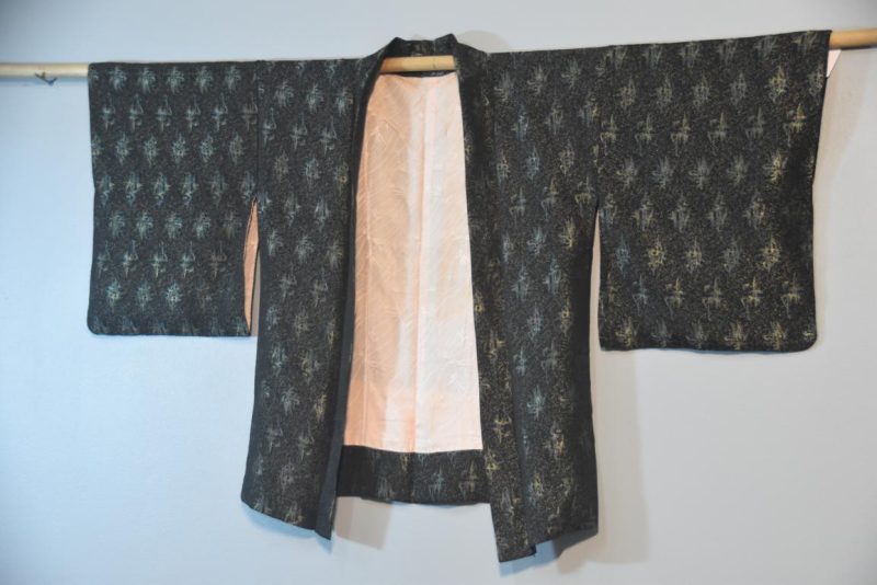 Metallic Thread on Black Japanese Silk Haori Jacket - Image 8