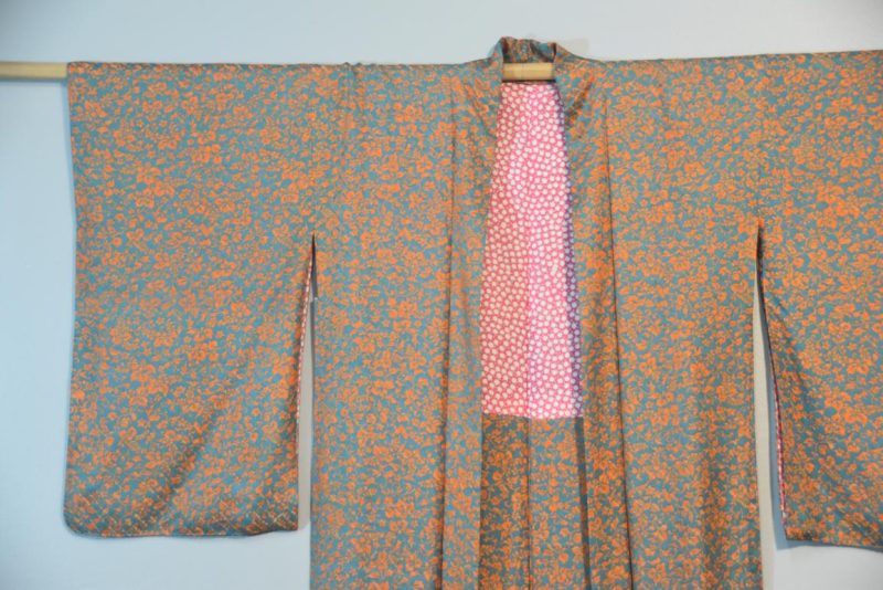 Orange and Teal Soft Silk Haori Jacket - Image 7