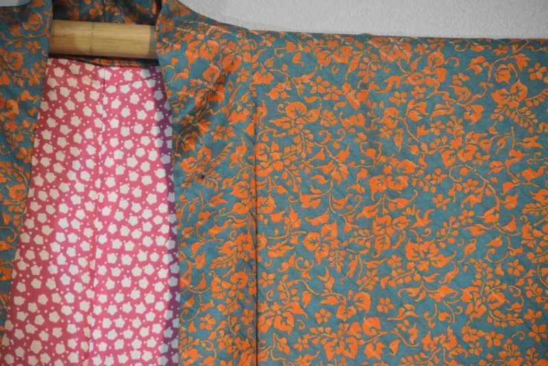 Orange and Teal Soft Silk Haori Jacket - Image 6
