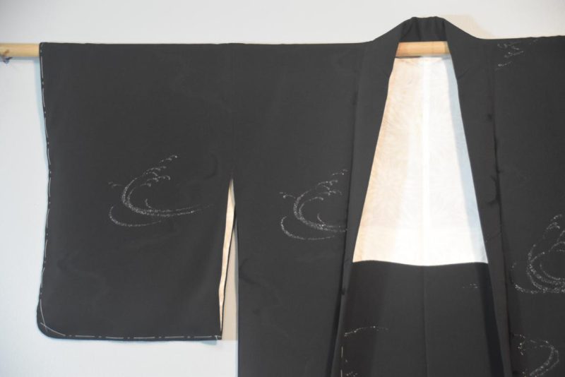 Black Metallic Embroidered Silk Jacquard Haori Jacket - Image 6