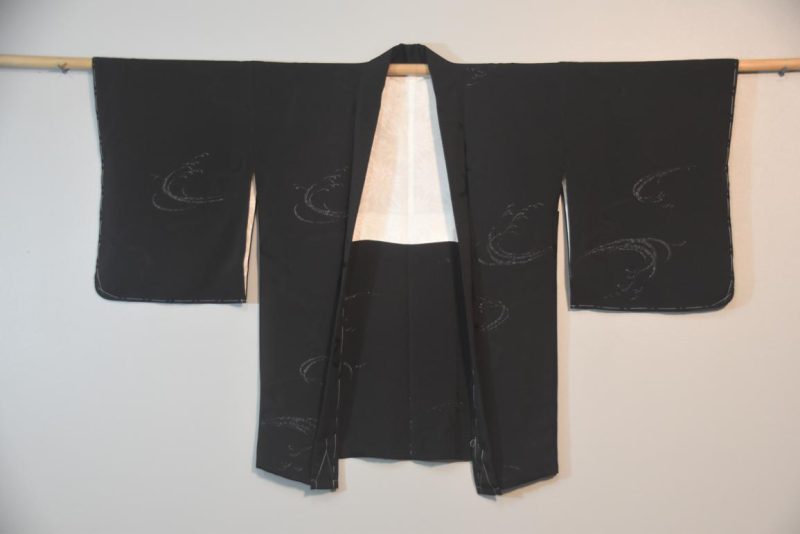 Black Metallic Embroidered Silk Jacquard Haori Jacket - Image 3