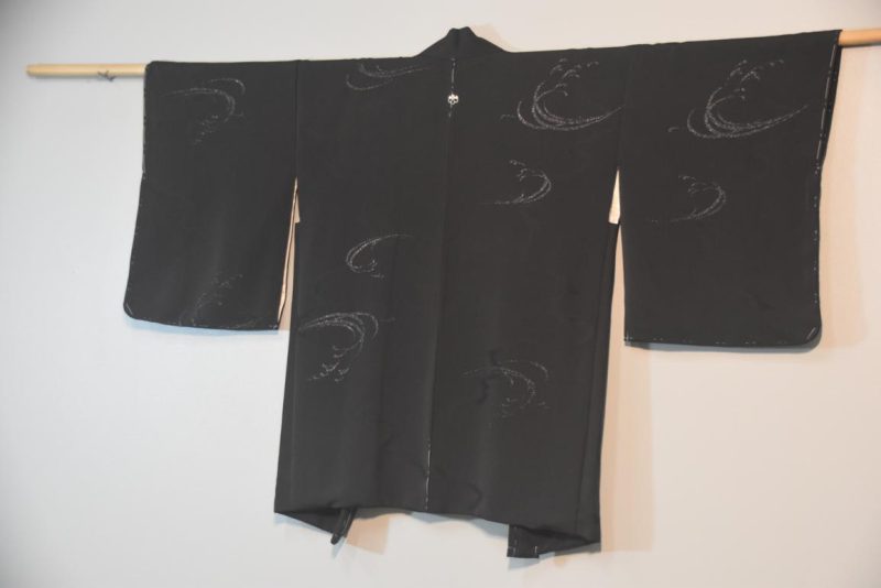 Black Metallic Embroidered Silk Jacquard Haori Jacket - Image 9