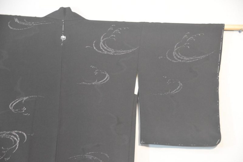 Black Metallic Embroidered Silk Jacquard Haori Jacket - Image 8