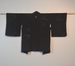 Black Metallic Embroidered Silk Jacquard Haori Jacket