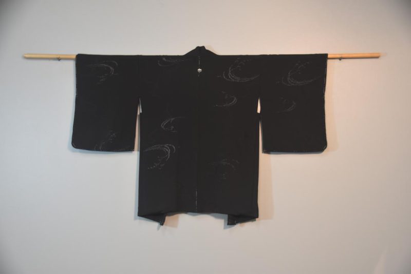 Black Metallic Embroidered Silk Jacquard Haori Jacket
