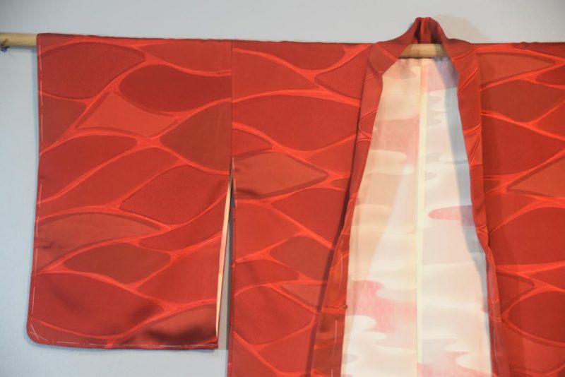 Red Jacquard Japanese Silk Haori Jacket - Image 5