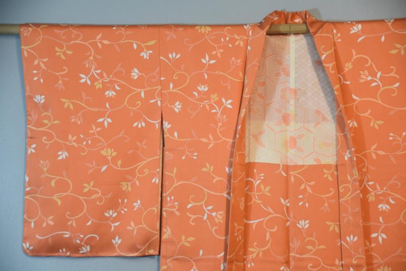 Apricot Floral Vintage Silk Haori Jacket - Image 8