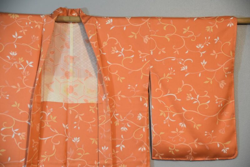 Apricot Floral Vintage Silk Haori Jacket - Image 9