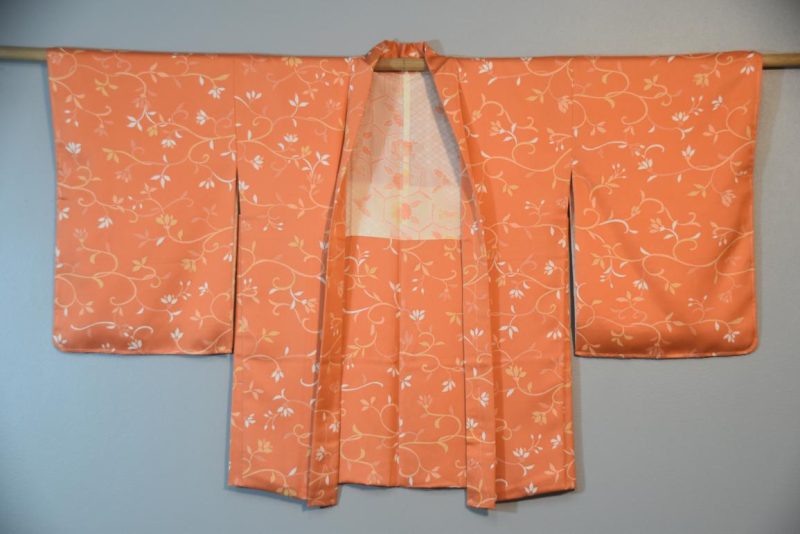 Apricot Floral Vintage Silk Haori Jacket - Image 4