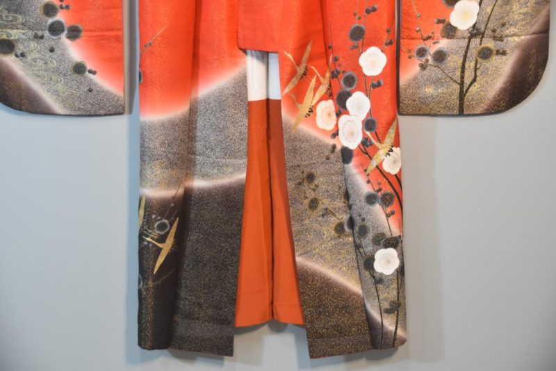 Crane and Blossom Red Japanese Silk Furisode - Image 10